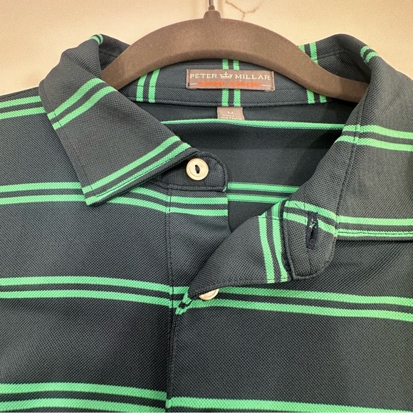 Peter Millar Summer Comfort Polo Shirt Medium Green Striped Amelia Island Resort - Picture 10 of 10